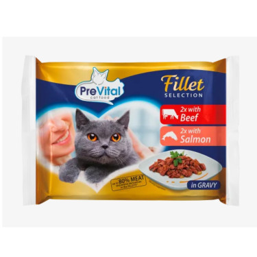PreVital Fillet Selection hrana za mačke s govedinom i lososom, vrećica od 85 g (4 pakiranja)