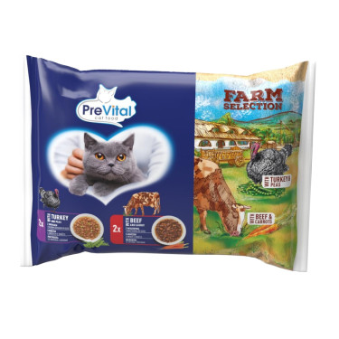 Prevital Farm Selection hrana za mačke s govedinom i puretinom u umaku, vrećica od 85 g (4 komada)