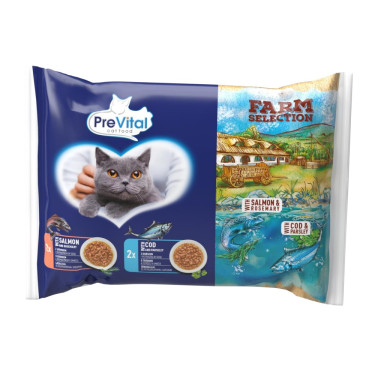 Prevital Farm Selection vrećica hrane za mačke s lososom i bakalarom u umaku, vrećica 85 g (4 pakiranja)