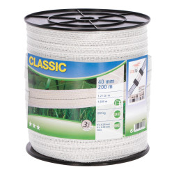 Ogradna traka Classic 200 m, 40 mm, bijela, 9×0,2 + 4×0,3 Niro