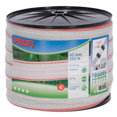 PROFI traka za električni pastir 40 mm, 200 m, 11 × 0,30 TriC, bijelo/crvena
